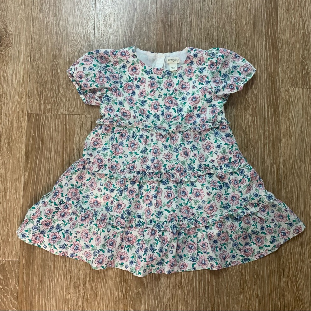 Crewcuts Pink & Green Floral Tiered Short-Sleeve Dress